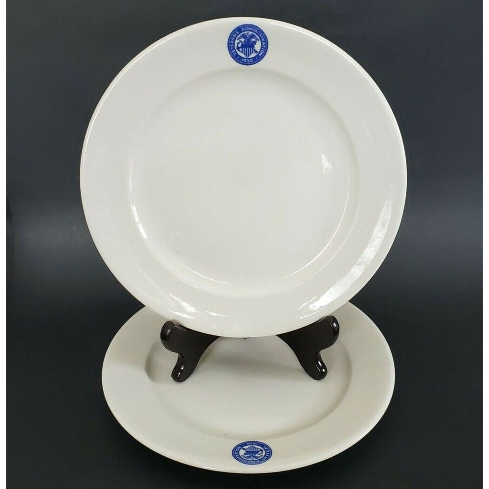 1930 Vtg Military Army Veterans Administration 9" Dinner Plates 2 Buffalo China